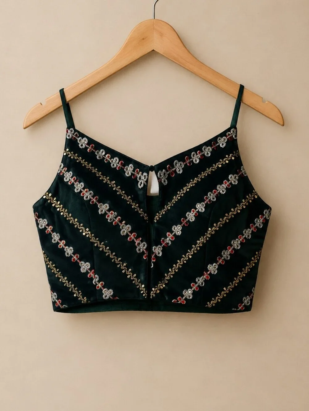 None green embroidered